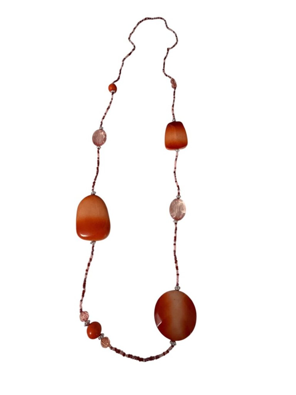 Vintage 38 Inch Carnelian Style Statement Beaded Necklace Frosted Orange Acrylic